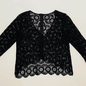 Sezane Black Lace Button Back Blouse